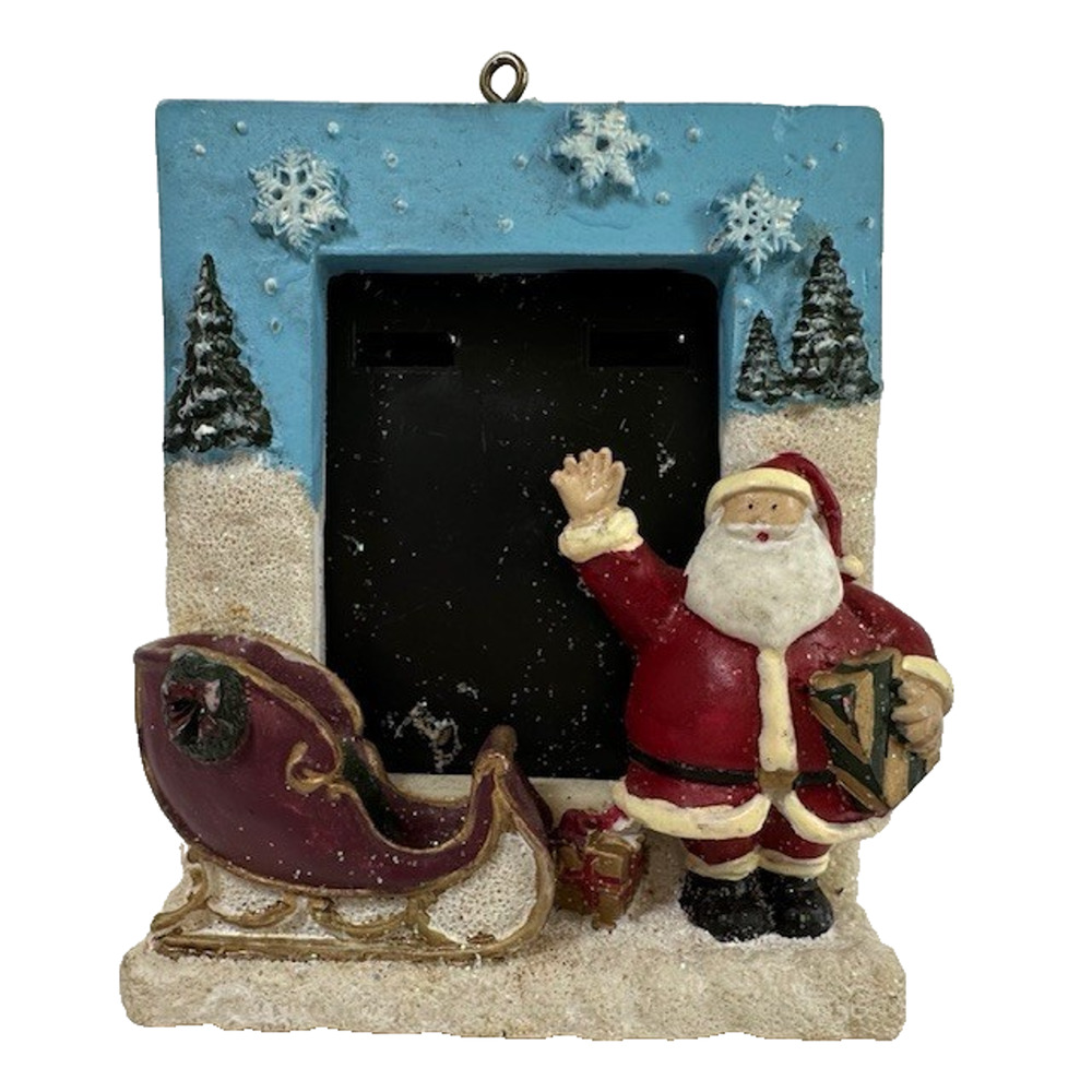 Christmas Santa and Sleigh Mini Standing Frame Resin Holiday Presents Tree VTG